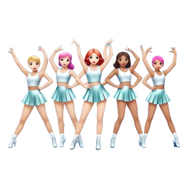 "Icon for Contemporary Dance: a synchronized group performance on stage with backup dancers, bright stage lighting, and stylish dance outfits. The icon should capture the energy, precision, and excitement of a modern group dance performance. Transparent background. sticker