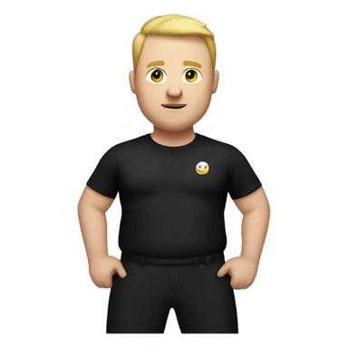 white fat man in sports black pants and black t-shirt, short hair sticker