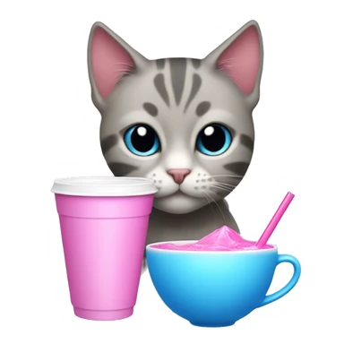 Cat drinking pink and blue drink out of fancy cup sticker