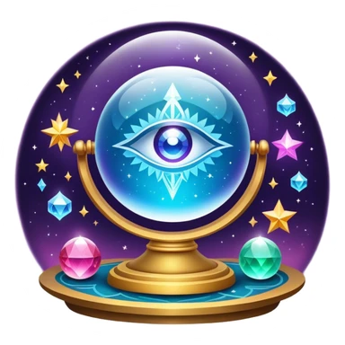 A vibrant, mystical icon symbolizing fortune telling and esotericism. Include elements like a crystal ball, tarot cards, stars, and mystical symbols with a glowing, ethereal feel. The design should be colorful, eye-catching, and evoke a sense of magic and mystery. sticker