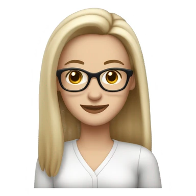 White woman, glasses, long straight hair pinned back at the sides, dark brown eyes smiling while waving t say hello sticker