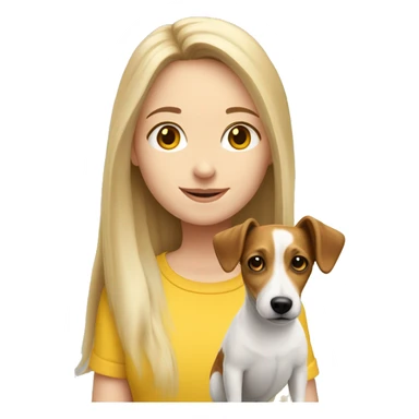 Long haired white girl wearing yellow top with jack russell sticker
