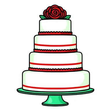 Beautiful red velvet wedding cake with multiple tiers and white icing details sticker