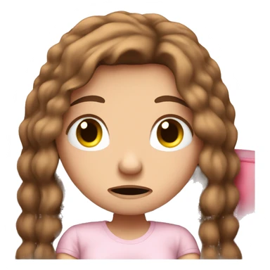 sad white girl with long brown hair crying on the cozy pink couch  sticker