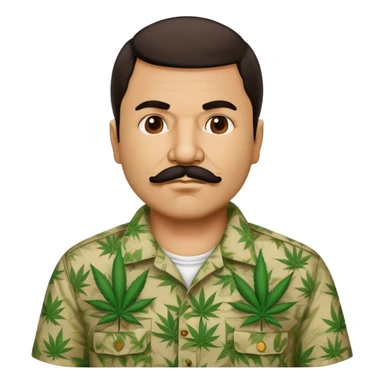 Mexican drug lord El Chapo with mustache and cannabis leaf patterned shirt sticker