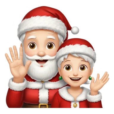 SANTA Y MAMA CLAUSE SONRIENDO CON ORTODONCIA EN DIENTES Y MANO SALUDANDO 5 DEDOS sticker