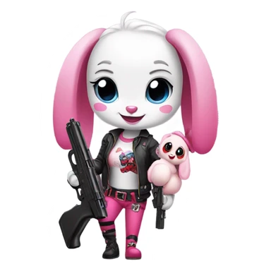 Cute bunny with a pink girlypop Harley Quinn gun sticker