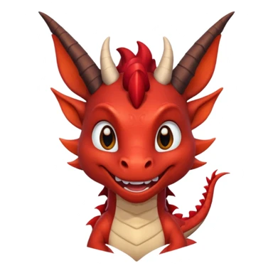 Cute Red dragon smile.  dark horns, pointed ears. Brown mane hair. Head only, Headshot sticker