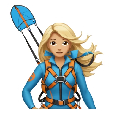 Blonde long haired ladie Kitesurfing with harness sticker