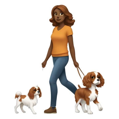 A woman walks with a cavalier King Charles spaniel sticker