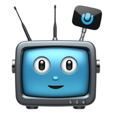 A simple 2d TV box facing the camera that has AI text. The TV has antennas on it. sticker