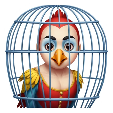a circus member who resembles a bird trapped in a cage sticker