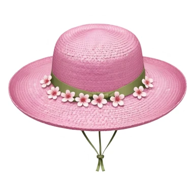 A pastel pink and white Sakura straw hat with Sakura flower sticker