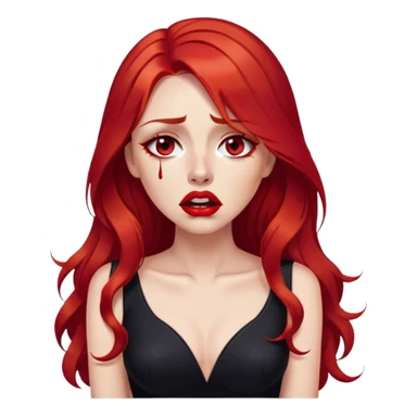 a crying woman with long red hair and red eyes. The woman wear a black little cutted dress. She have red lipstick and she have a seductive look. She cry tears sticker