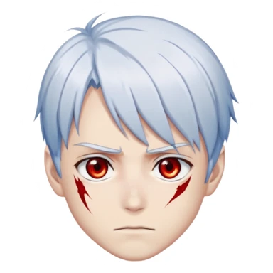 Shoto Todoroki face only, half red half white hair, heterochromia eyes one blue one gray, burn scar on left side of face, serious expression sticker