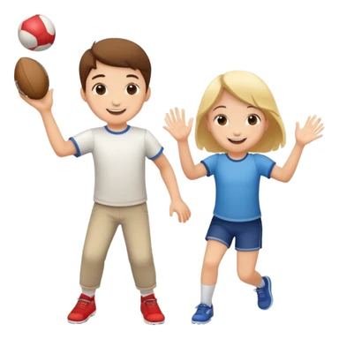 two children playing catch, one throwing and one catching a ball, happy and playful sticker