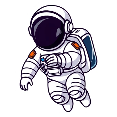 Futuristic astronaut in a high-tech spacesuit, sleek helmet with reflective visor, detailed sci-fi armor, heroic silhouette, dynamic diagonal motion lines sticker