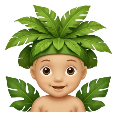 a baby with jungle wearing a large leaf headgear bye  sticker