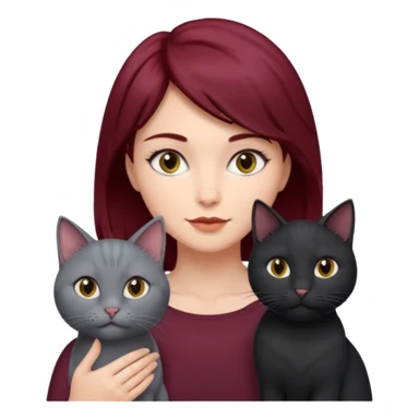 femme au cheveux court bordeau avec chat poils longs gris et chat poils ras noirs sticker