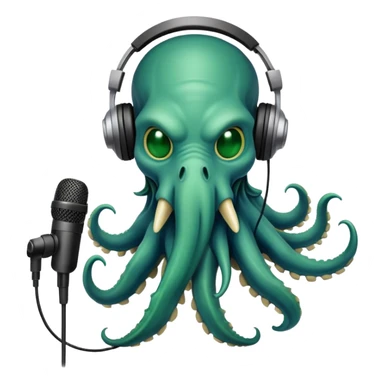 Cthulhu with headphones and microphone recording audio as a sound engineer sticker