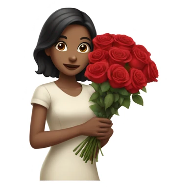 girl with black hair holding a bouquet of roses sticker