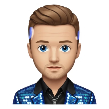 Justin Timberlake with light brown hair, gray sequin jacket, black shirt, blue eye, light skin sticker