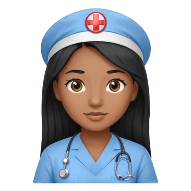 pretty brown skin nurse with long black hair and thin brown eyes in light blue scrubs sticker