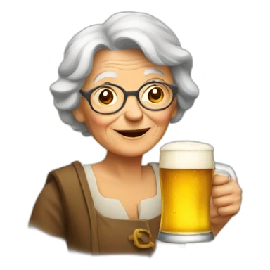 Old woman with a beer sticker