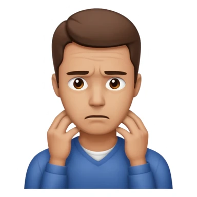 A man looking stressed holding the front of his neck  sticker