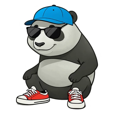 panda with sneakers on with a backwards cap and sunglasses  sticker