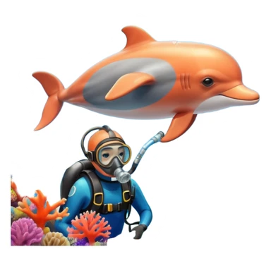 A brave dolphin in diver mask and oxygen tank on its back, exploring coral

 sticker