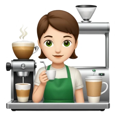 Barista + green apron + latte cup sticker