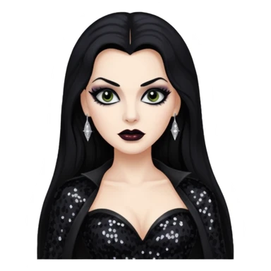 Vampira with long black hair, black sequin outfit sticker