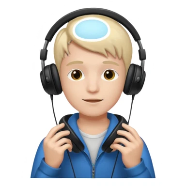 a boy with headphone in his hand not his head sticker