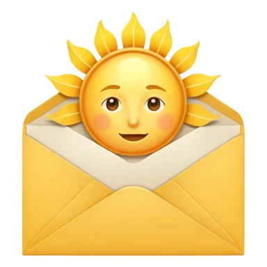 an envelope with a paper and sun sticker