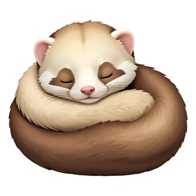 Meme-Worthy Cute Sleeping Ferret Portrait Emoji, Head resting peacefully with a contented smile, showcasing a long, flexible body curled up in cozy repose, luxuriously soft fur in warm brown and cream, and eyes gently closed in serene slumber, Simplified yet hilariously adorable features, highly detailed, glowing with a soft, drowsy natural light, high shine, relaxed and utterly lovable, stylized with an air of playful laziness, bright and heartwarming, soft glowing outline, capturing the essence of a sleeping ferret that feels destined to become the next viral sensation of adorable rest! sticker