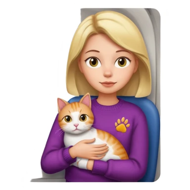 woman looking out airplane window holding a cat emoji sticker