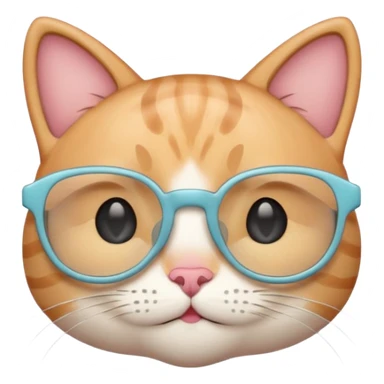 A cute cat emoji wearing geek-chic glasses, minimal design, simple shapes, soft pastel colors, clean vector style, centered composition, emoji style, smooth lines, subtle shadow, high resolution, transparent background, PNG format, no background sticker
