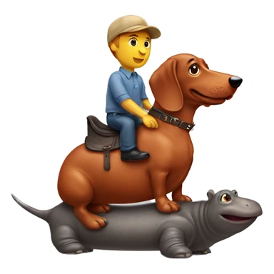 Red dachshund riding hippo sticker