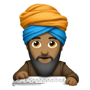 A caliph with turban writing in a laptop sticker