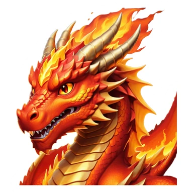 cinematic-noble-fierce-fire-dragon-portrait-emoji,-poised-and-imposing,-with-a-muscular,-scaled-body-ablaze-in-fiery-hues-of-crimson,-molten-orange,-and-molten-gold,-and-intense,-burning-eyes-that-mirror-the-heart-of-a-volcano;-rendered in detail sticker