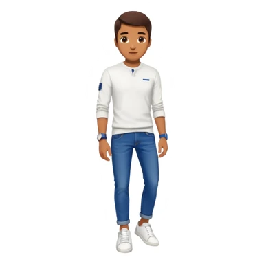 Human wearing white shoes and white shirt and blue jeans and wearing a navy blue SuperDry mark watch on his left hand sticker