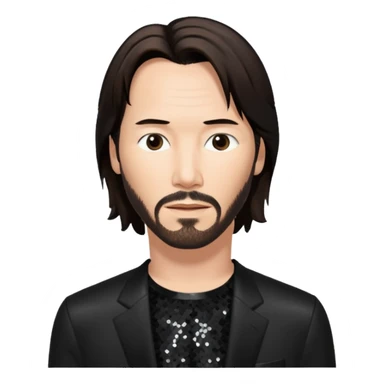 Keanu Reeves with dark brown hair, black sequin outfit sticker