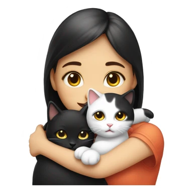 Girl hugs tricolor  and black and white two cat sticker