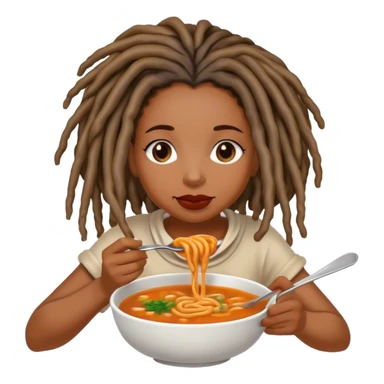Black woman with locs having soup sticker