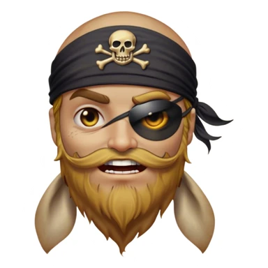 Clash of Clans aesthetic Comical Pirate Portrait Emoji, Head tilted dramatically with an exaggerated, fun expression and wide, comically expressive eyes behind a quirky eye patch, featuring a rugged yet cartoonish build with a playful bandana and natural skin tone, Simplified yet hilariously expressive features, highly detailed, glowing with a slightly sassy oceanic glow, high shine, dramatic yet playful, stylized with an air of cheeky maritime mischief, soft glowing outline, capturing the essence of a meme-worthy pirate who brings humor to epic quests! sticker