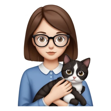 GIRL with BROWN HAIR and glasses with a  black and white cat sticker