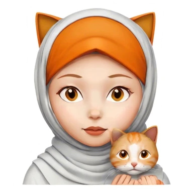 white hijab girl with orange cat wearing  sticker