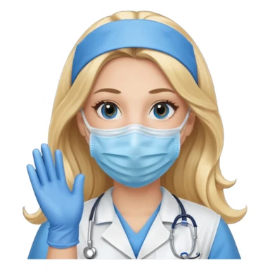 enfermera rubia con pelo largo, con mascarilla y guantes azules sticker