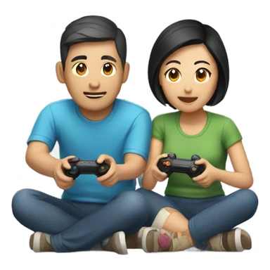 Asian Couple playing video games sticker